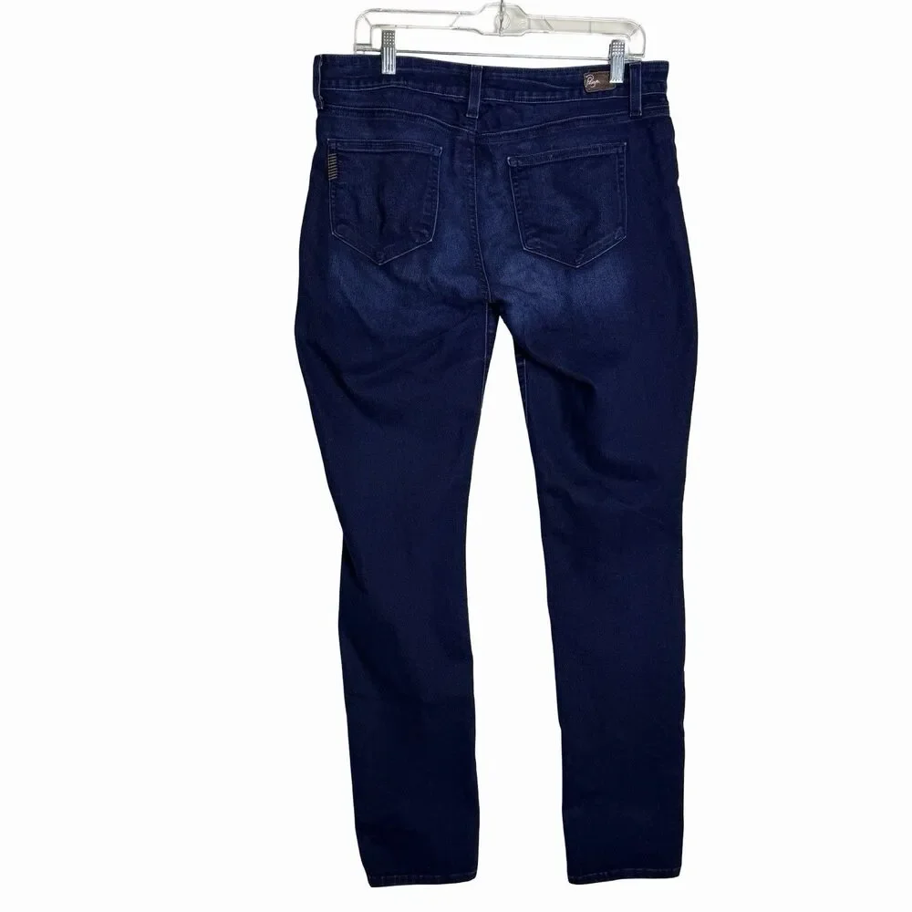 PAIGE Peg Skinny Jeans Blue Denim Size 31 Mid Rise Stretch Dark Wash Pucker PICS